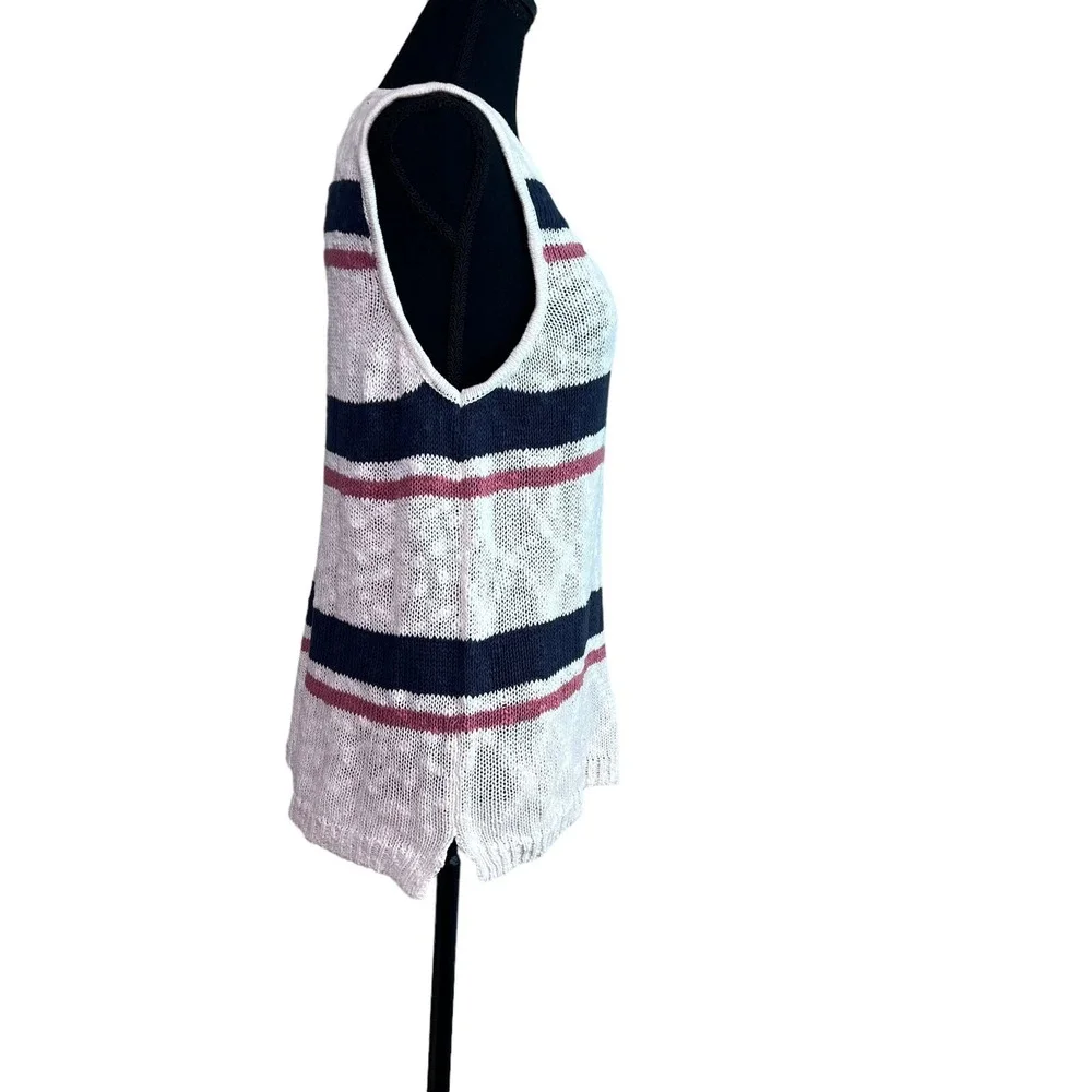 Rag Poets Tulum Sleeveless‎ Navy Pink Striped Sweater Tank Large Coastal Beach - Picture 3 of 5
